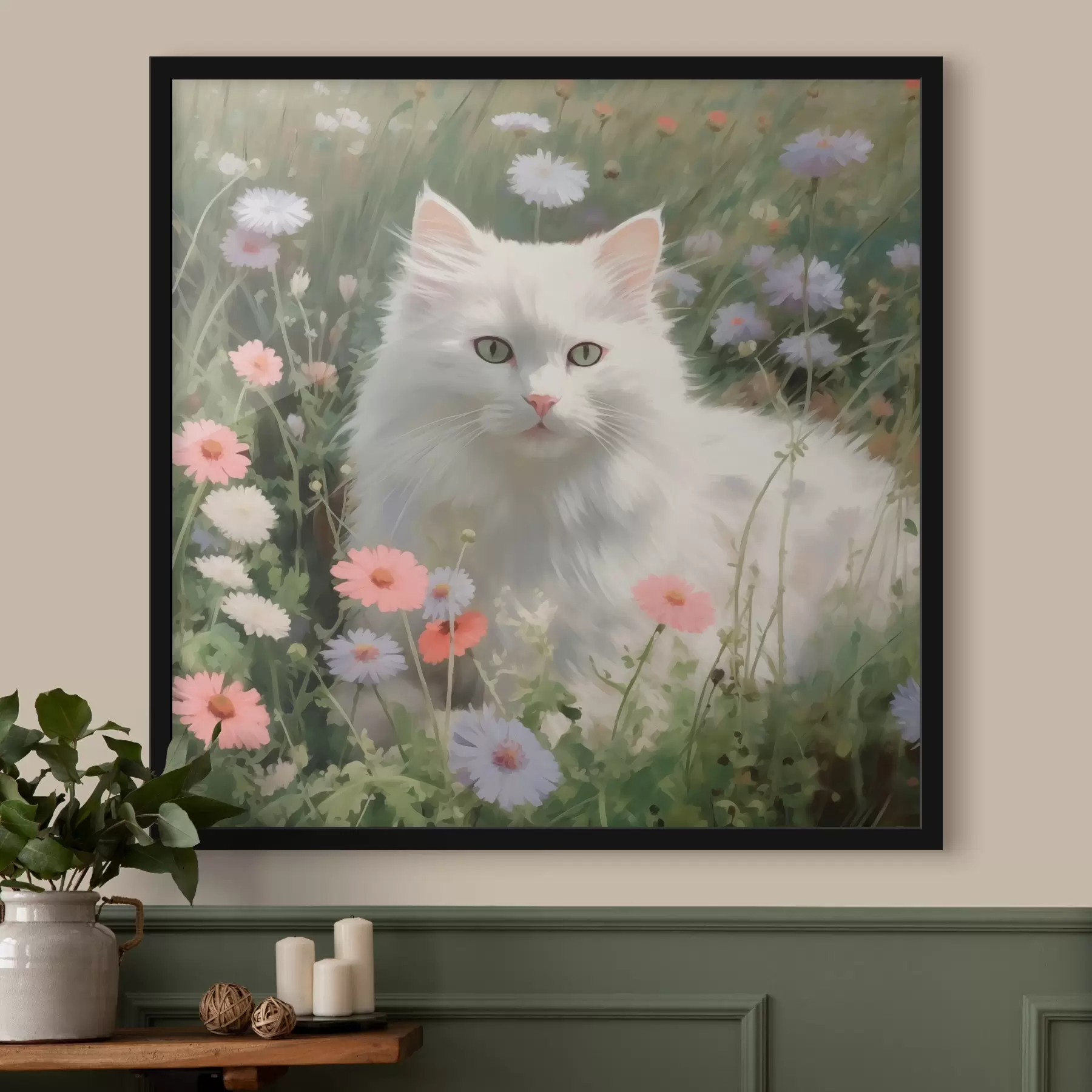 Fotobehang Kat in bloemen f44050