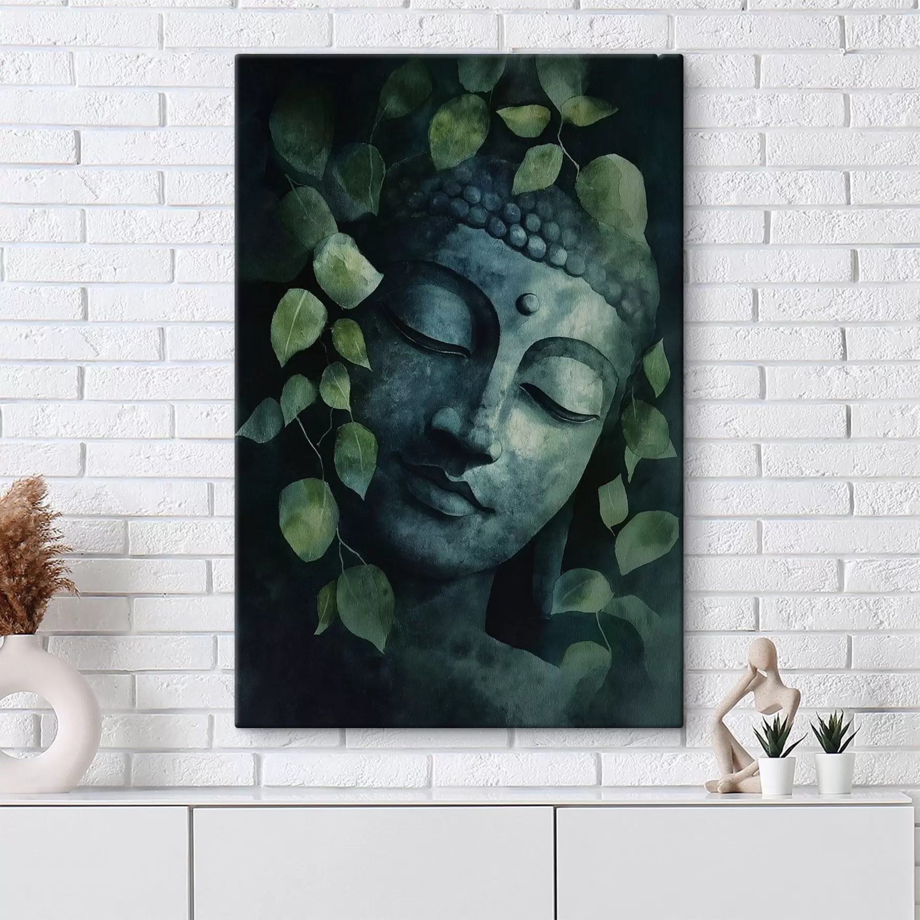  Schilderijen Boeddha met gesloten ogen, meditatie, groene kleuren s44030