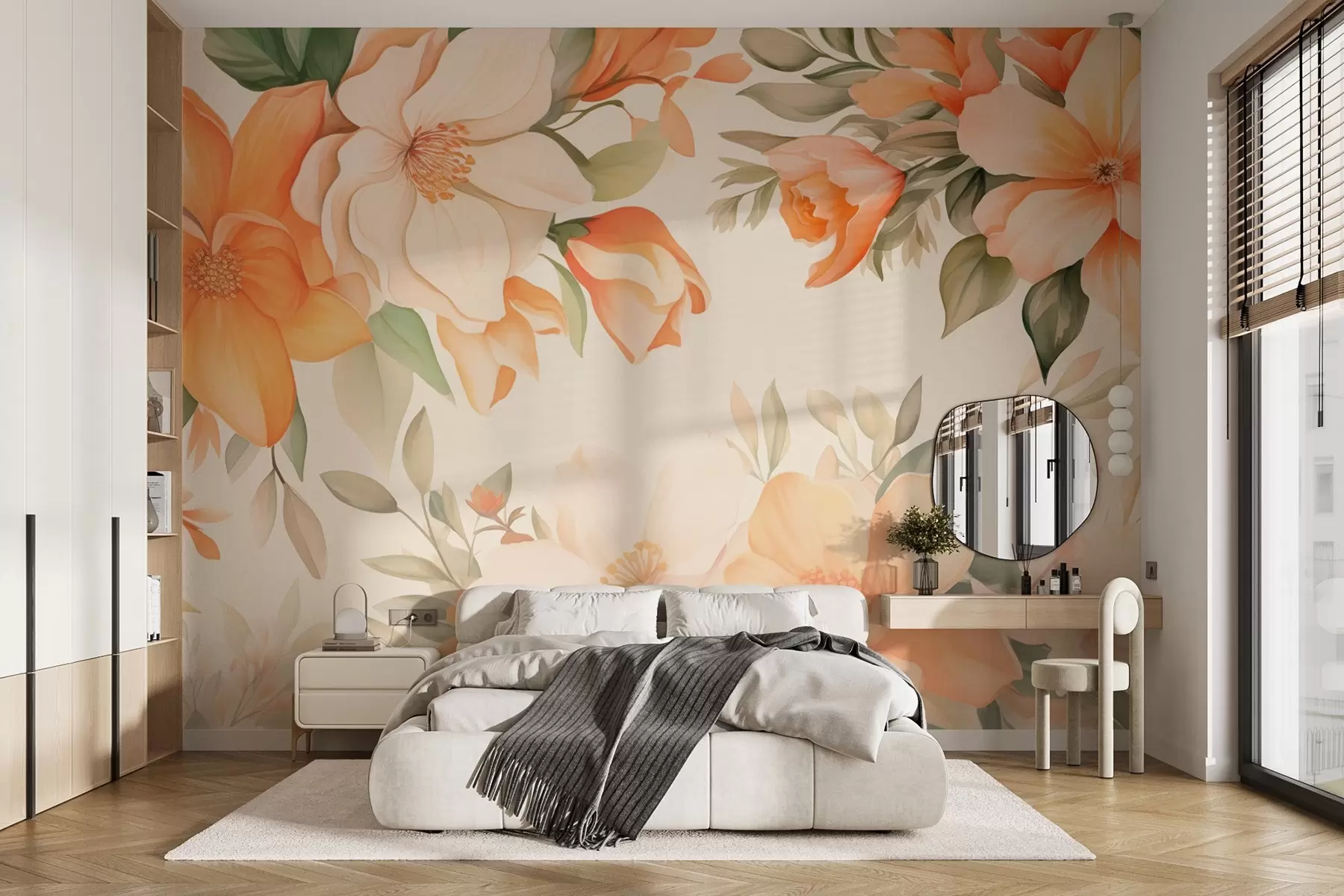 Fotobehang Grote oranje bloemen in aquarelstijl w09023