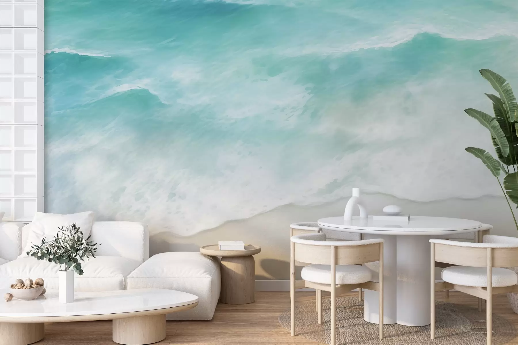 Fotobehang Kust Kalm,Zee golven, zand, kust, schuim, water w03787