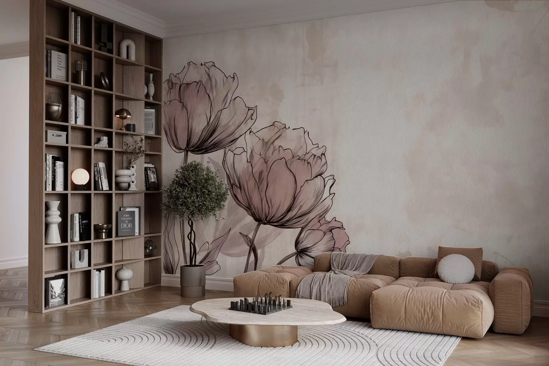 Fotobehang Pastel tulpen met een licht vintage effect w03796