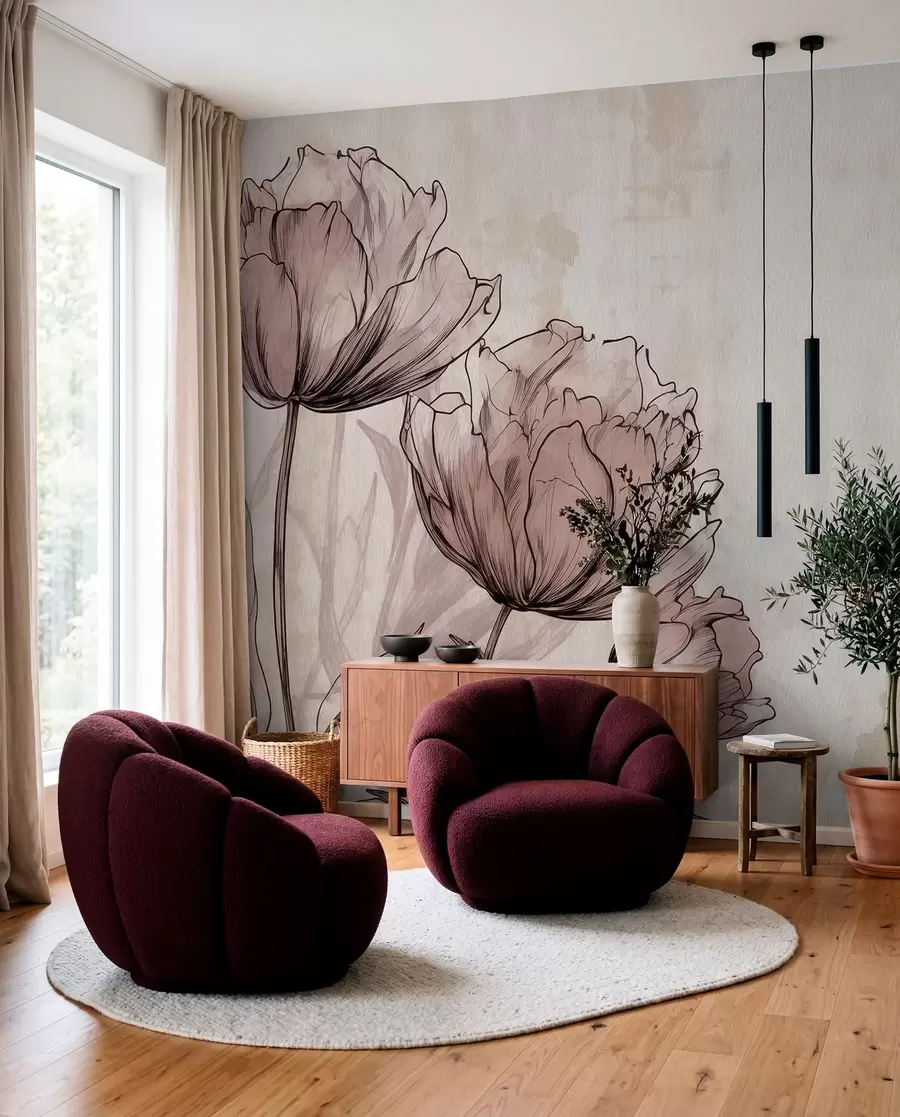 Fotobehang Bloemen in sepia w03796