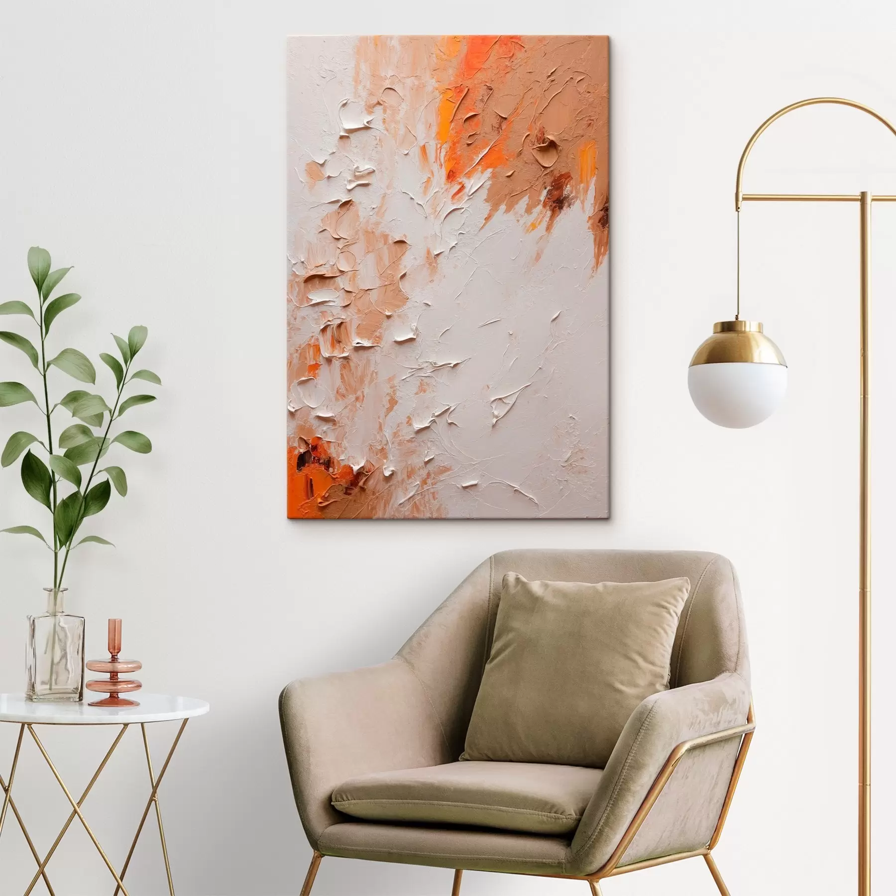  Schilderijen Abstract olieverfschilderij met witte en bruine kleuren s44076