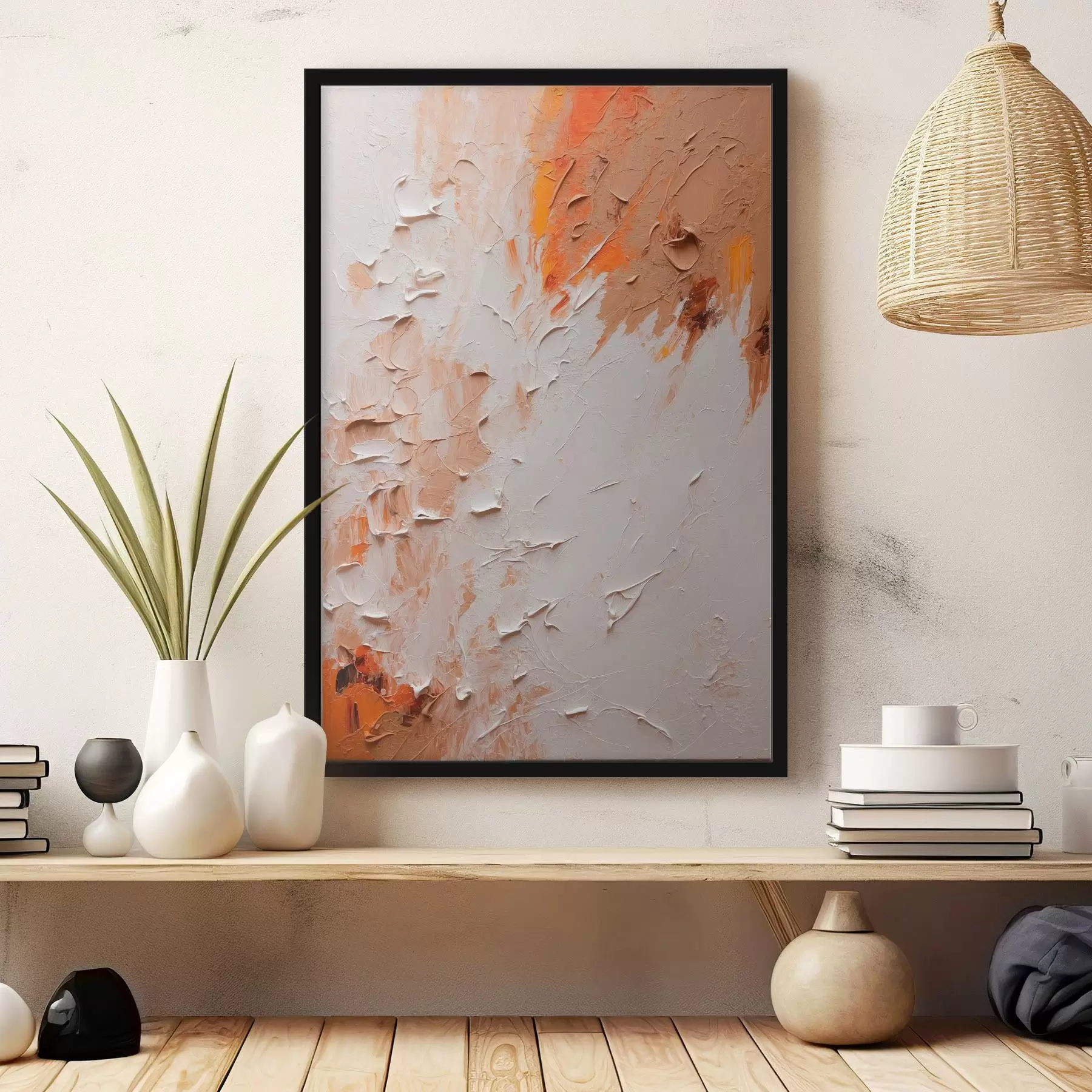  Schilderijen Abstract olieverfschilderij met witte en bruine kleuren f44076