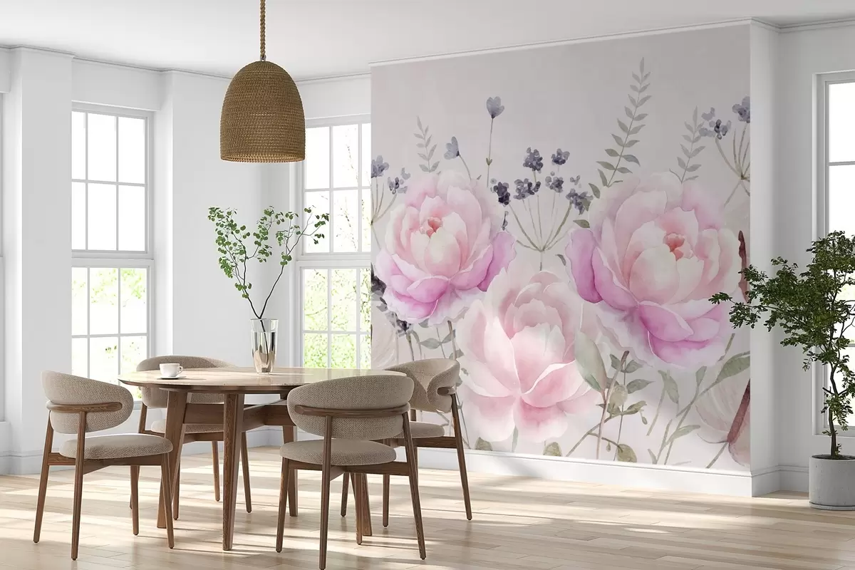 Fotobehang Bloemen en planten in aquarelstijl w03862