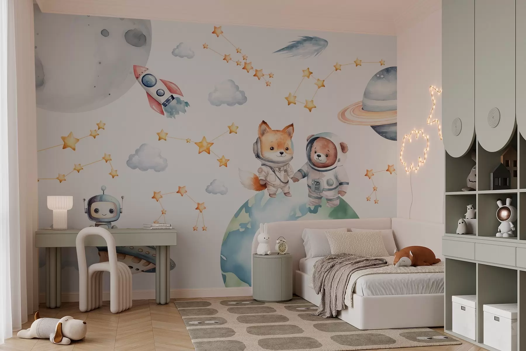 Fotobehang Schattige dierlijke astronauten in de ruimte w03779