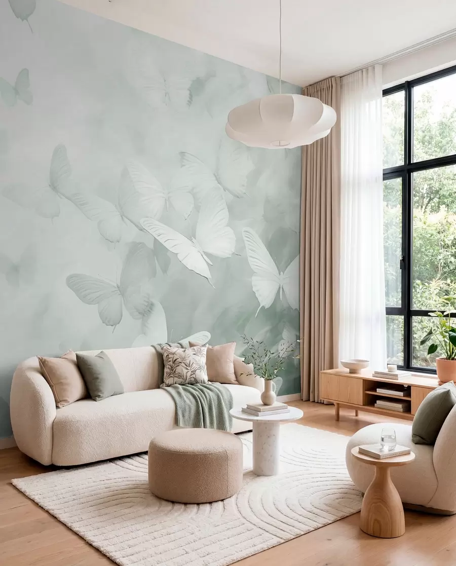 Fotobehang Vlinders, groene tinten w03841v2