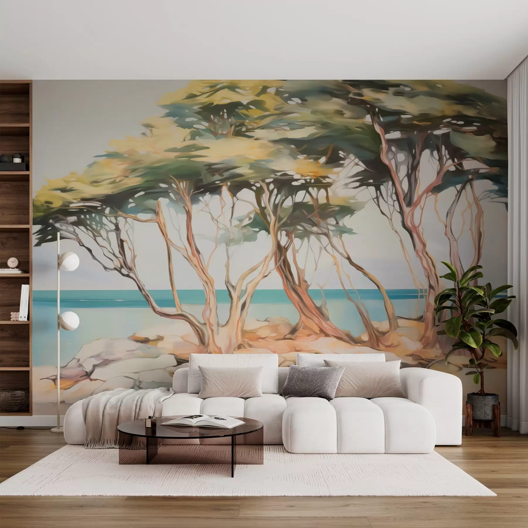 Fotobehang Bomen aan zee w03855