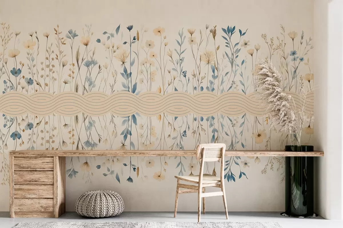 Fotobehang wilde bloemen in boho-stijl met een patroon w03767