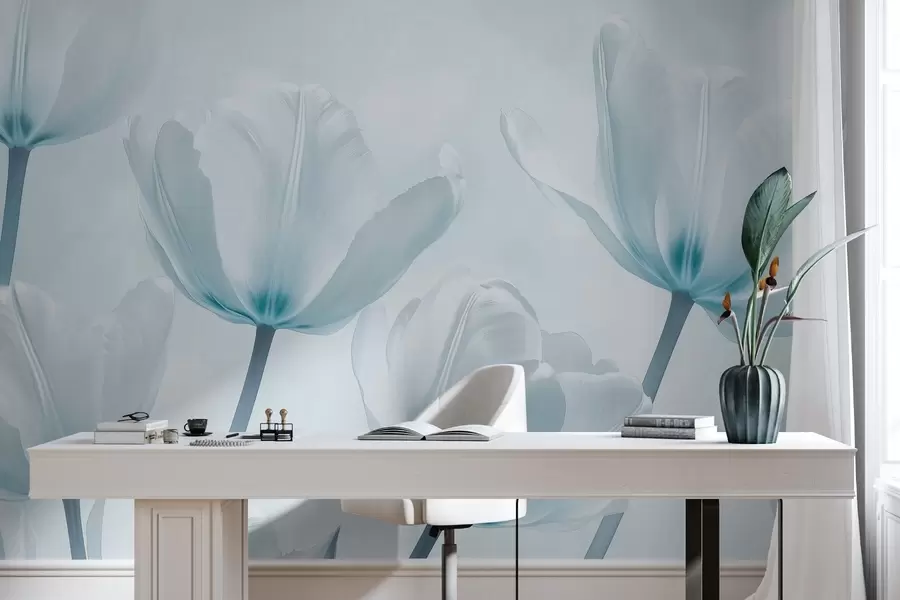 Fotobehang Mooie tulpen, bloemig, blauwe kleuren, realisme w03877v1