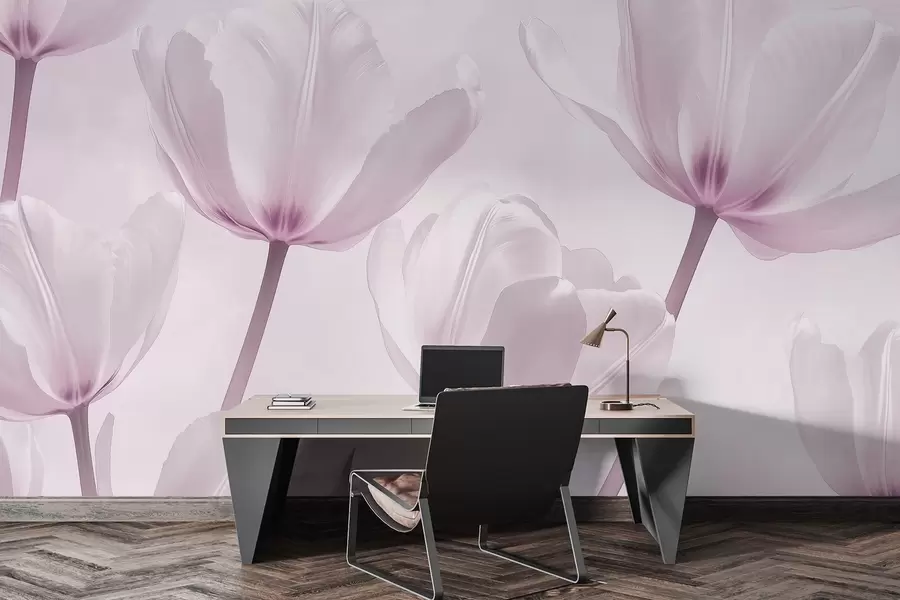 Fotobehang Mooie tulpen, bloemig, roze kleuren, realisme w03877v2