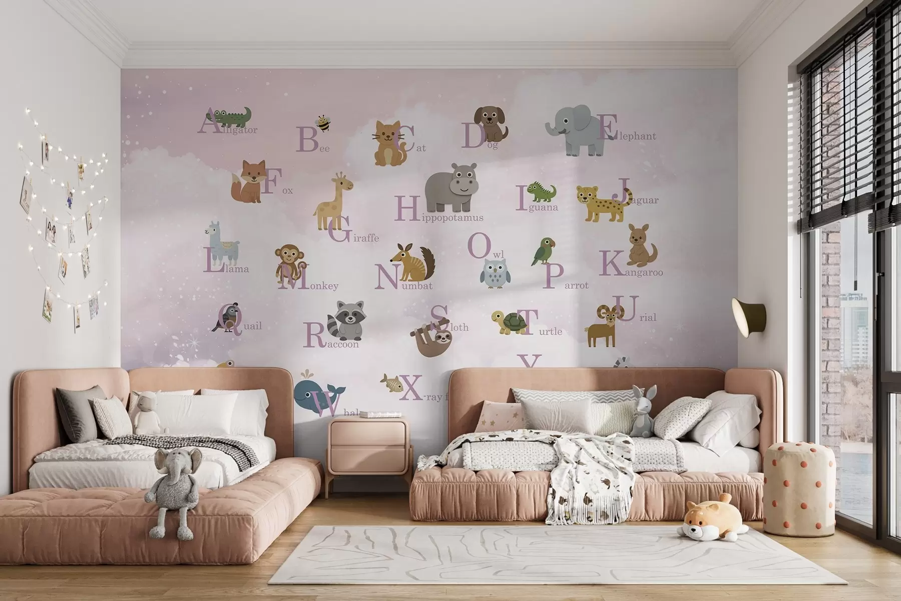 Fotobehang Alfabet met roze letters op de hemelachtergrond w03810
