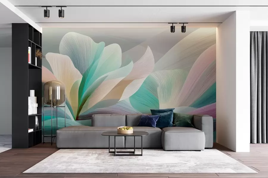 Fotobehang Elegante abstractie met vloeiende rondingen die lijken op een bloem en golven w09075