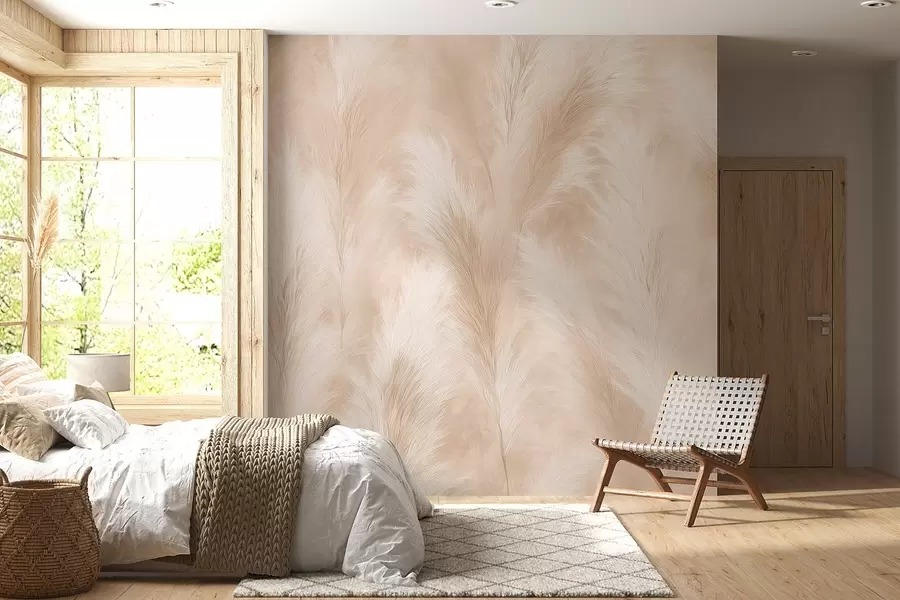 Fotobehang Pampagras in beige en roze tinten w09077