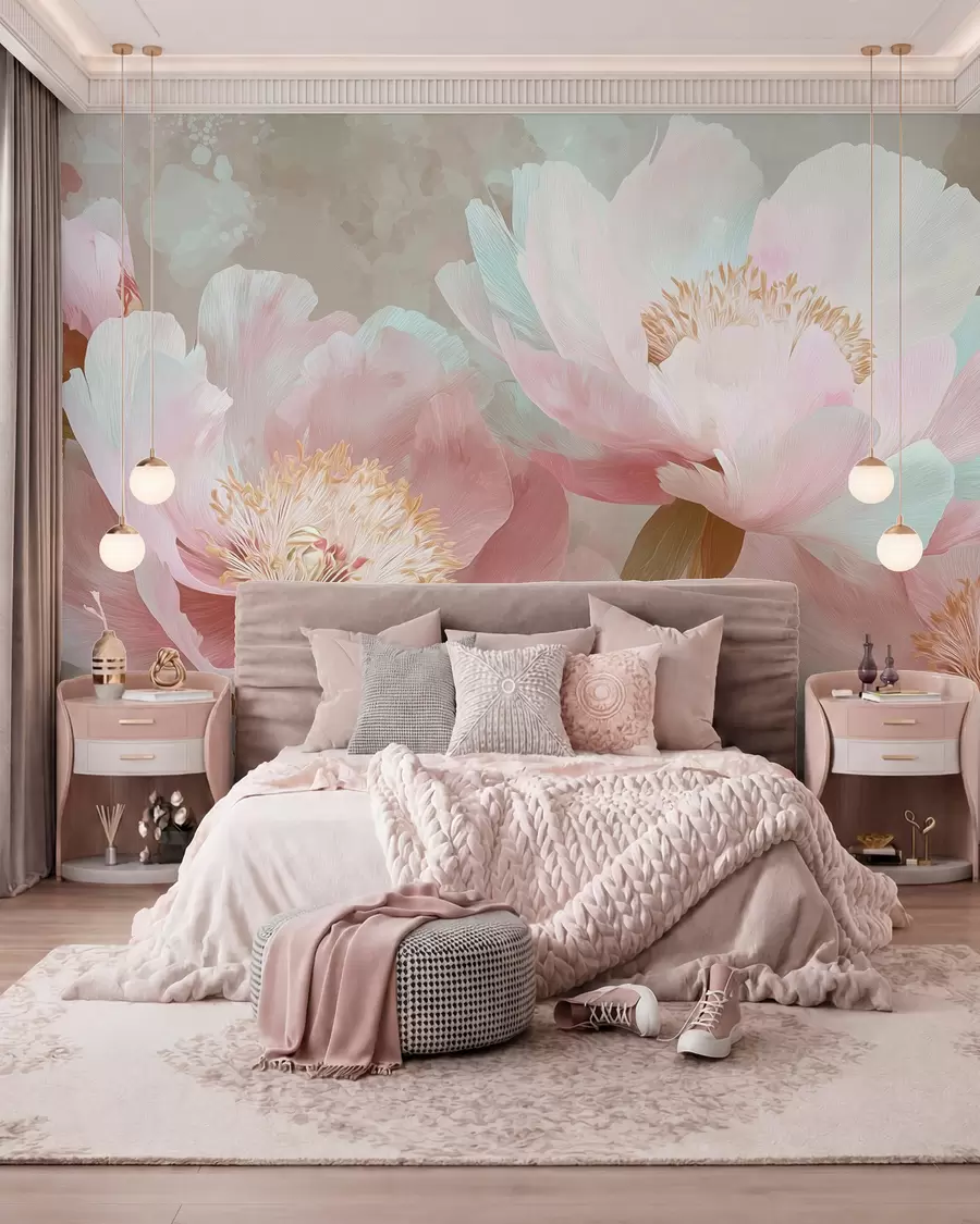 Fotobehang Delicate pioenrozen in roze en beige tinten w09087v1