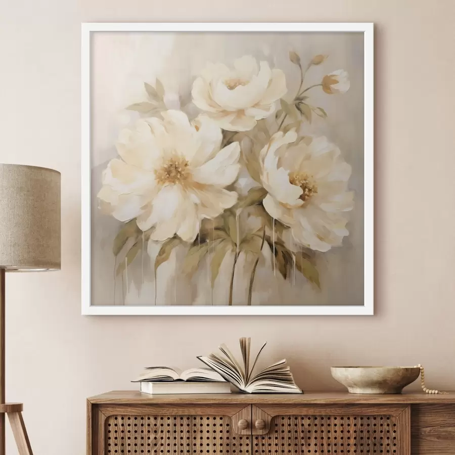 Fotobehang Bloemsierkunst met witte bloemblaadjes f44043