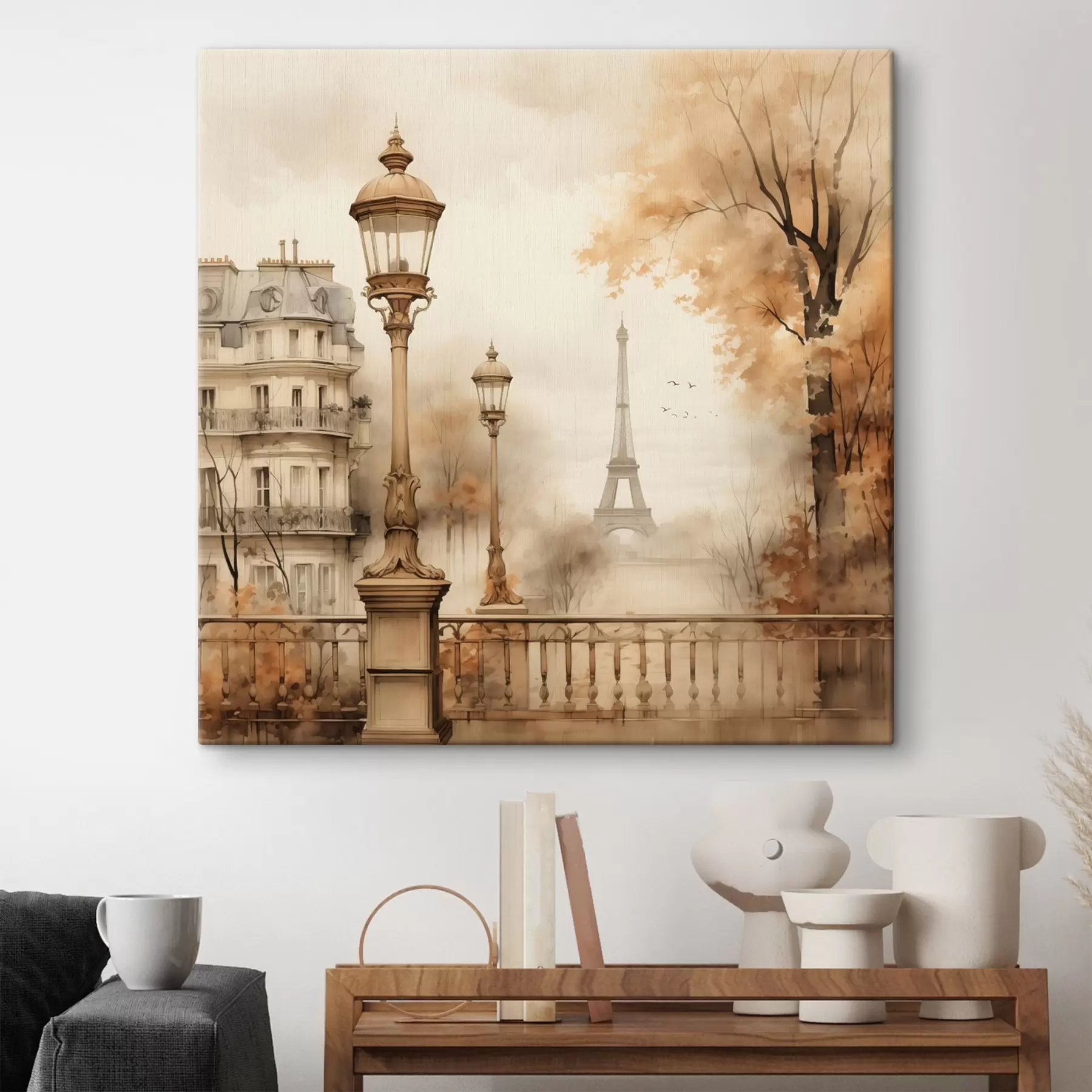 Fotobehang Herfst in Parijs in de stijl van sfeervolle aquarel s44239