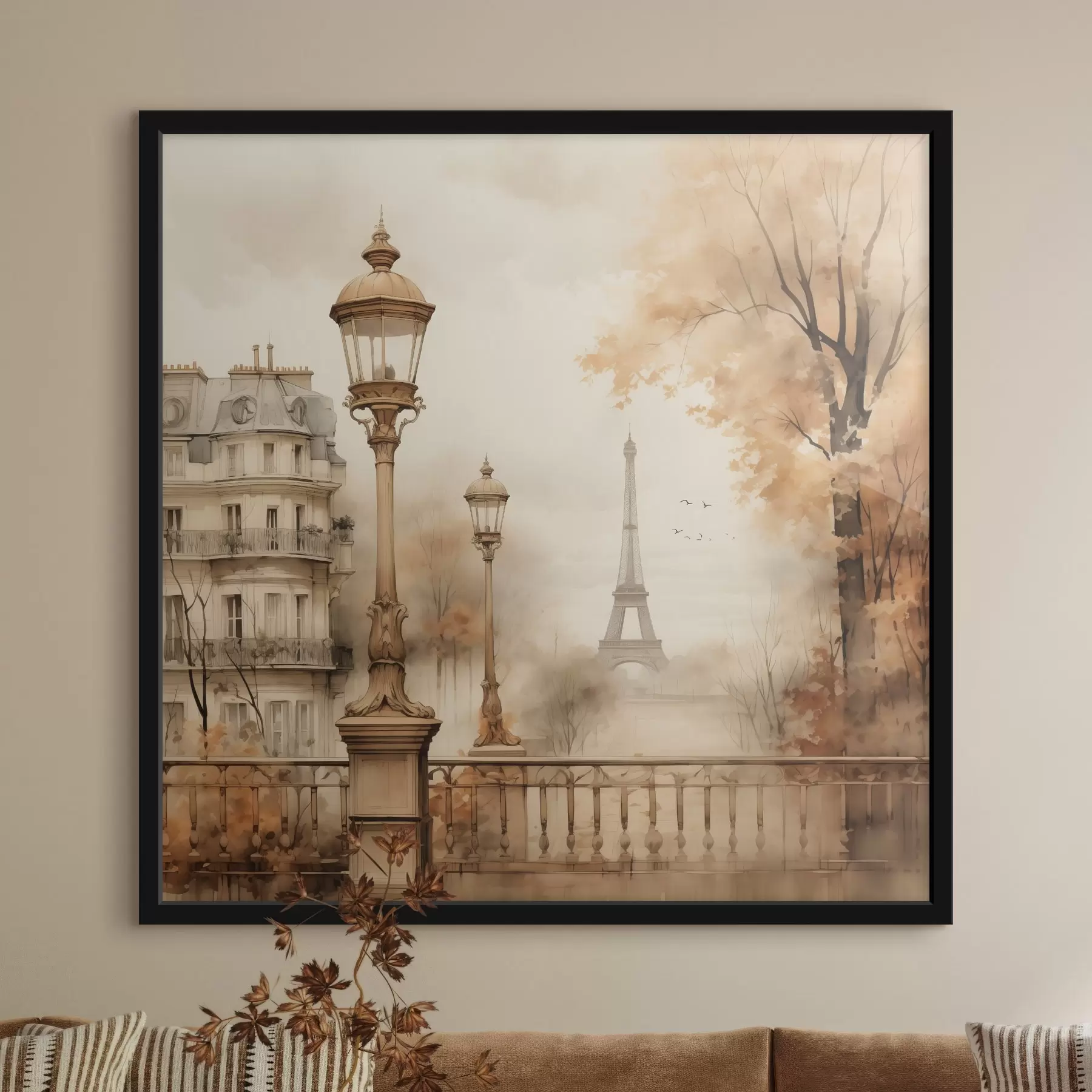 Fotobehang Herfst in Parijs in de stijl van sfeervolle aquarel f44239
