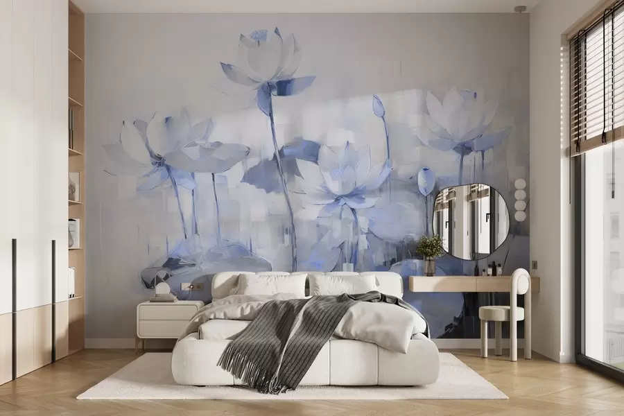 Fotobehang Delicate lotusbloemen geschilderd met acryl w09067v1