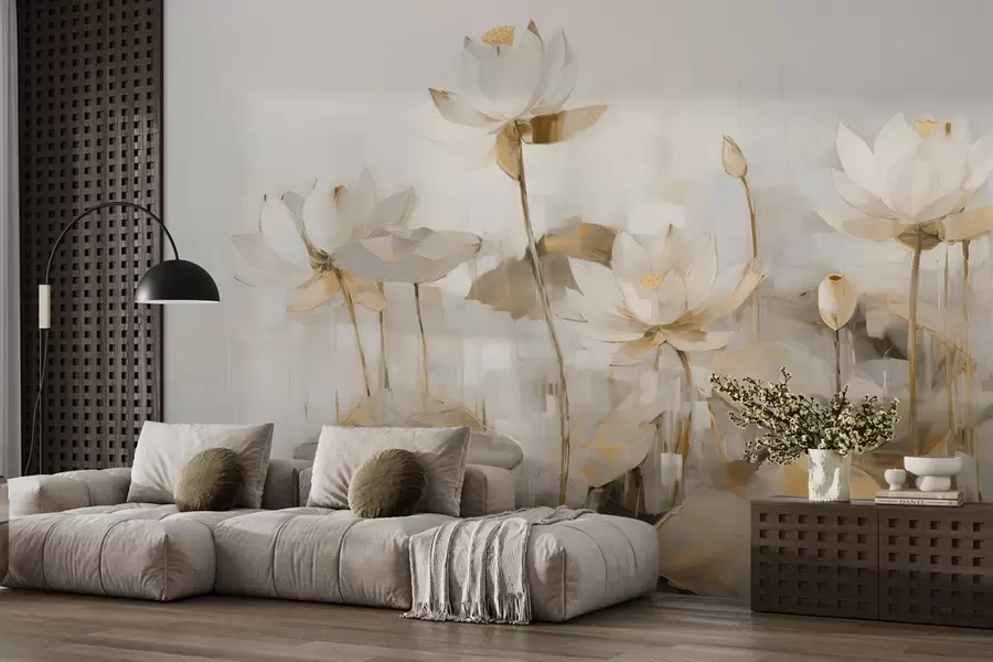 Fotobehang Delicate lotusbloemen geschilderd met acryl w09067v2