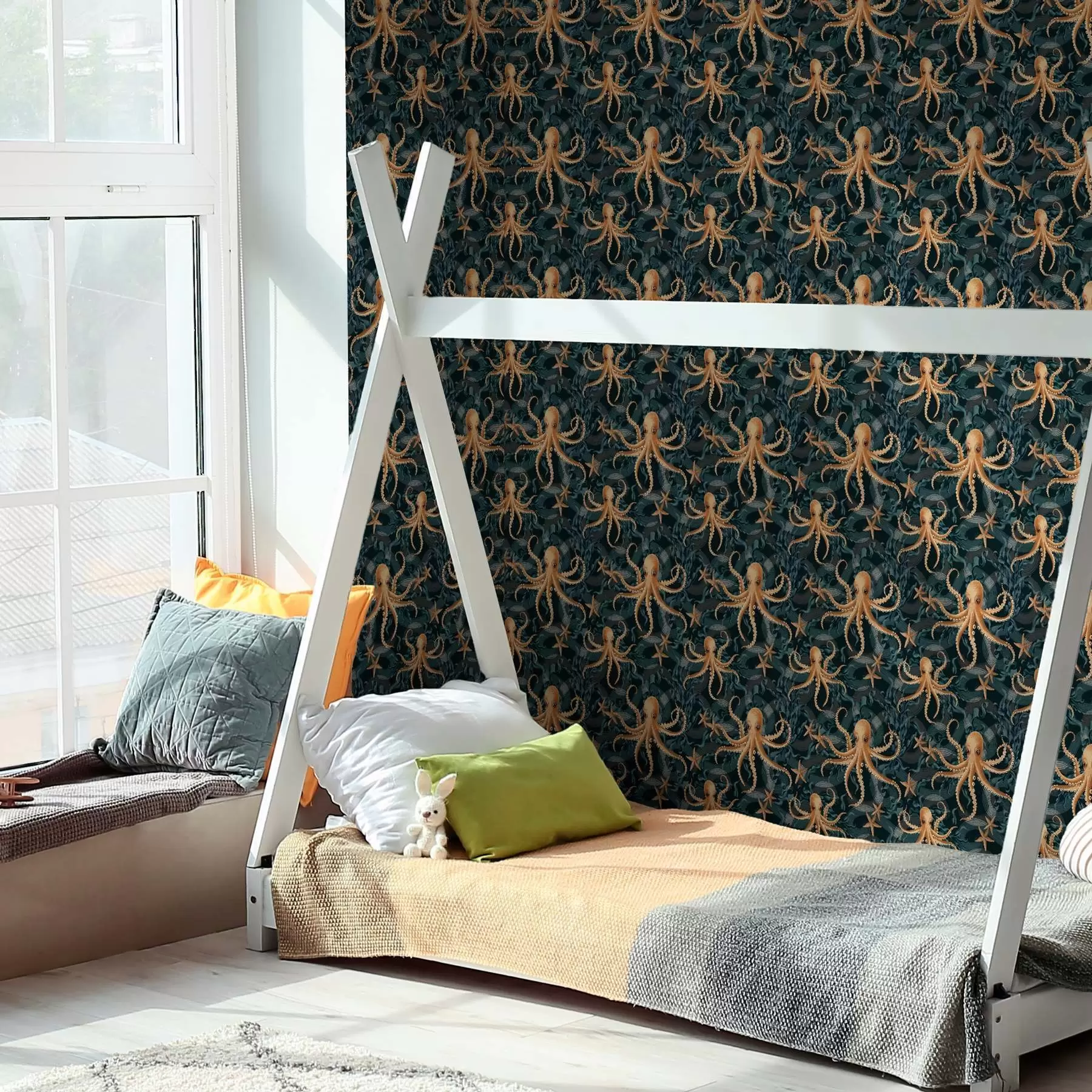 Fotobehang Octopussen op een donkerblauwe achtergrond a00120v1