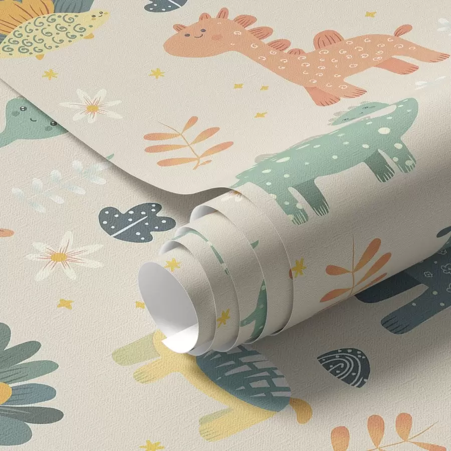 Fotobehang Dinosaurussen voor kinderen in pastelkleuren op een lichte achtergrond a00125