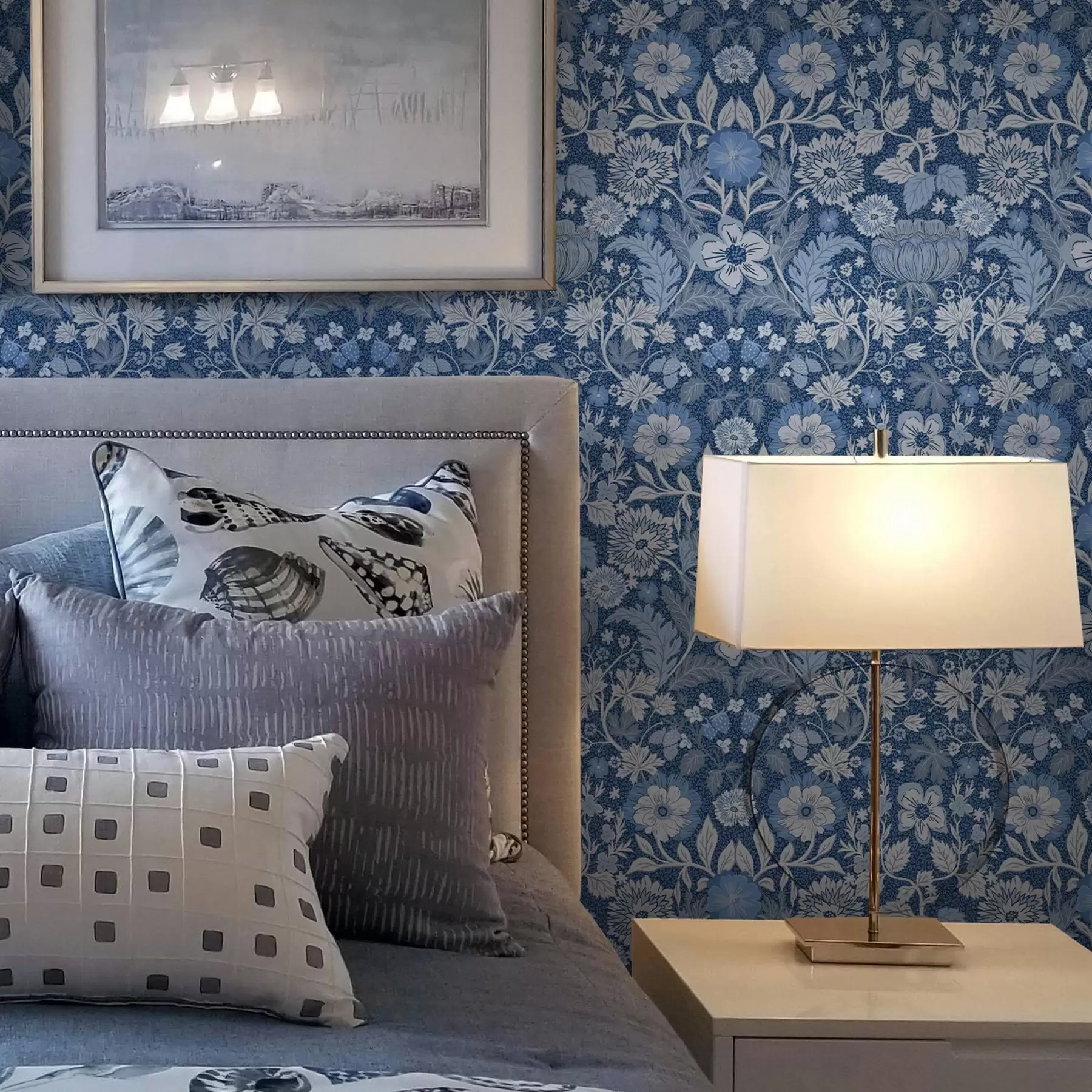 Fotobehang Blauwe botanische print in vintage stijl a00145v2