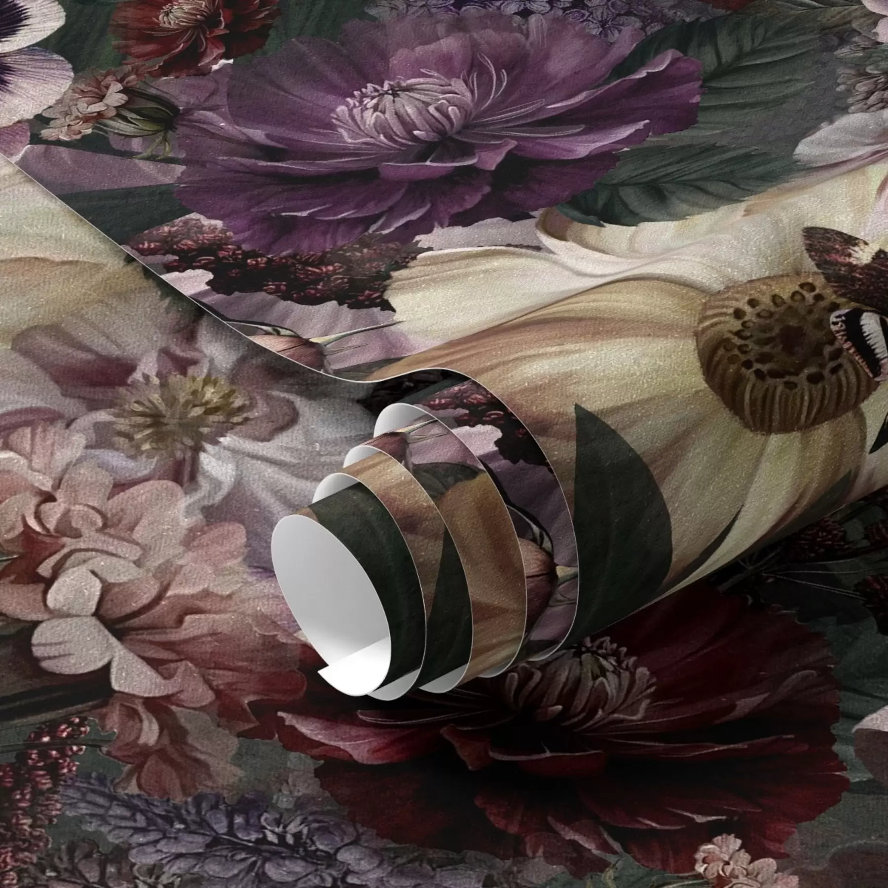 Fotobehang Kunstbloemenprint in donkere kleuren a00147