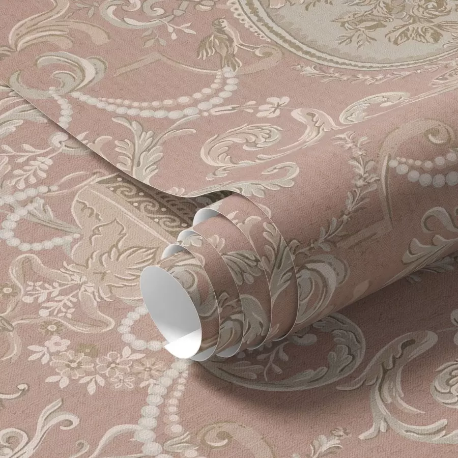 Fotobehang Barok ornament met bloemen op roze achtergrond a00160