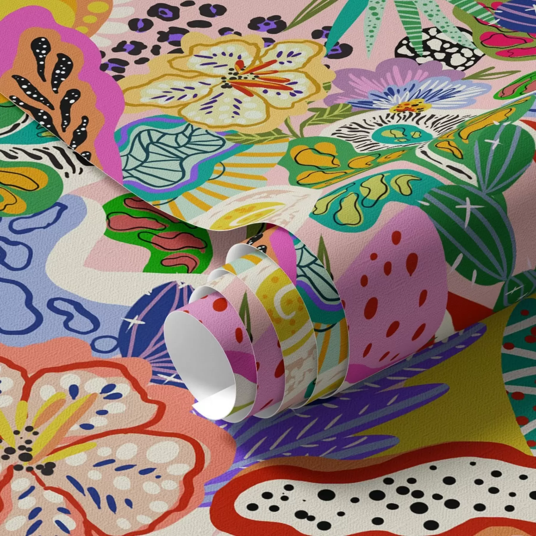 Fotobehang Abstracte bloemenprint in pop-artstijl a00167
