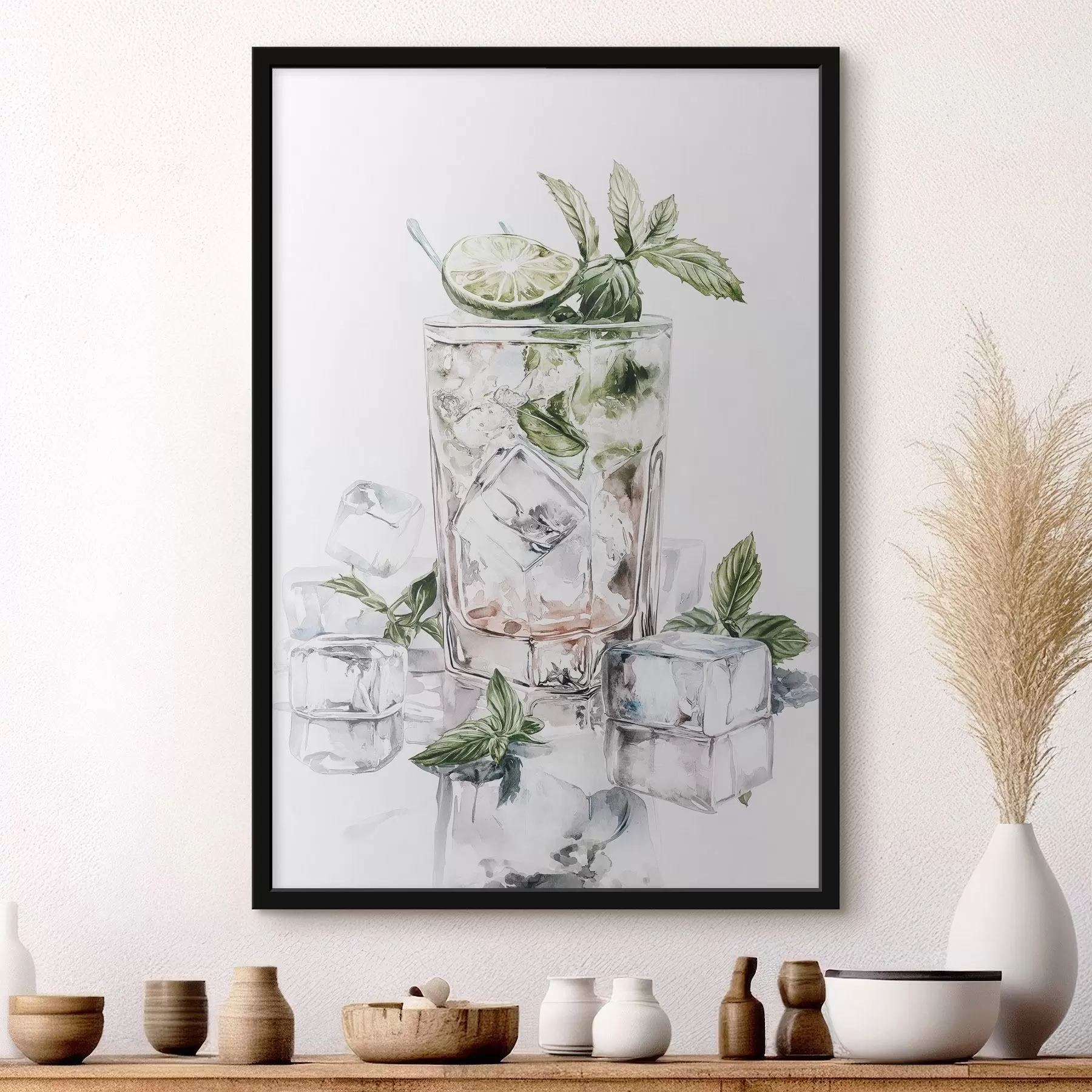  Schilderijen Mojito cocktail, aquarel stijl drankjes, munt f44302