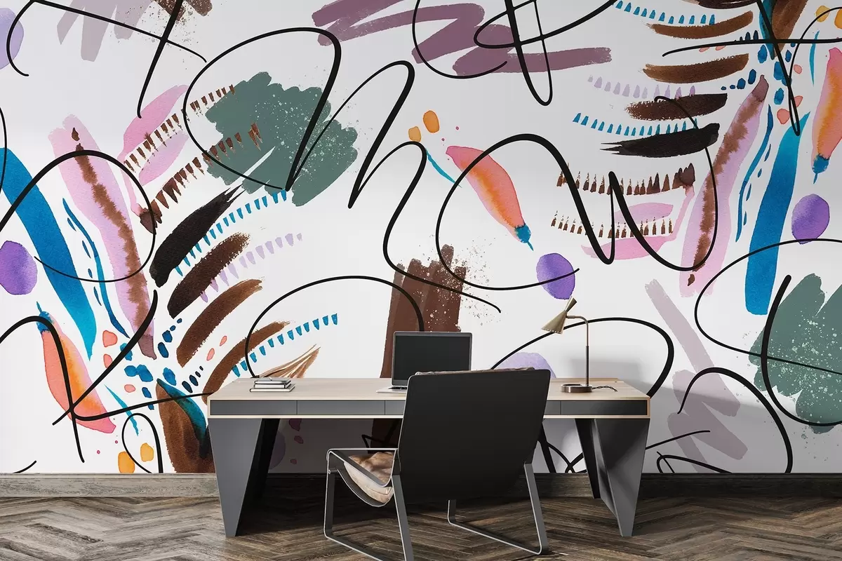 Fotobehang Inktletters, kalligrafie, penseelstreken, levendige kleuren, abstractie w03912 kopen - Uwalls.nl Fotobehang Inktletters, kalligrafie, penseelstreken, levendige kleuren, abstractie w03912