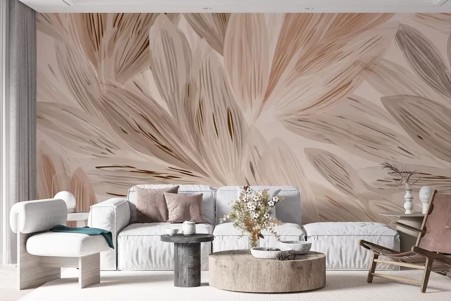 Fotobehang Beige planten, lichte aquarelachtige abstractie w09127