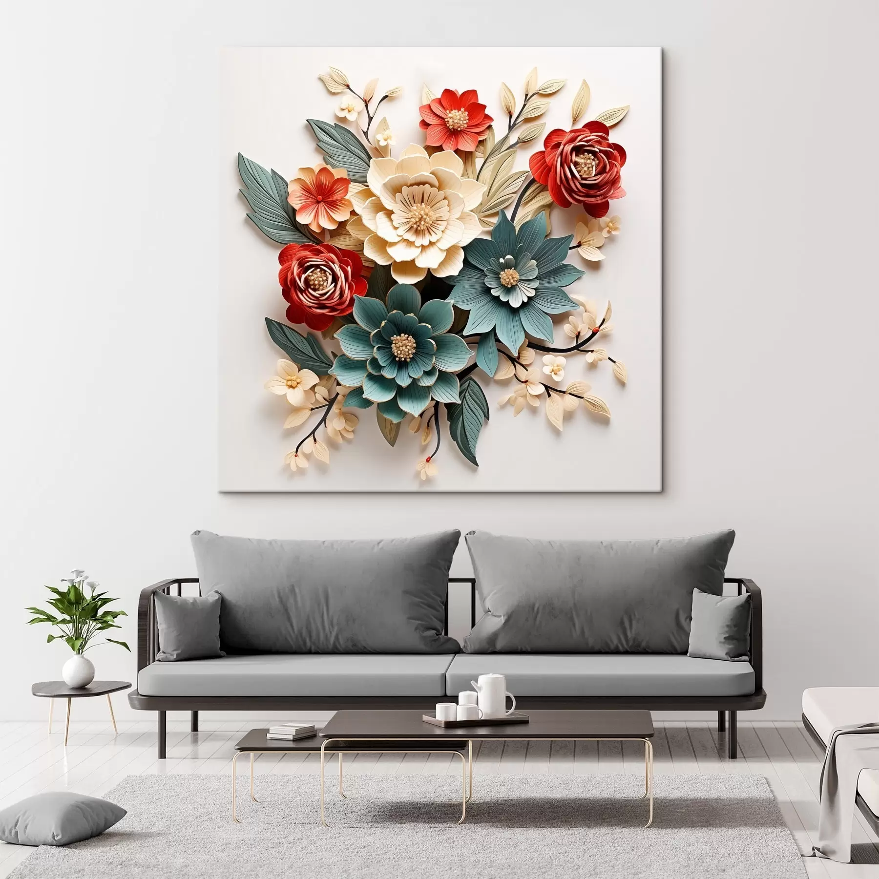  Schilderijen Heldere en volumineuze 3D bloemcompositie s44338