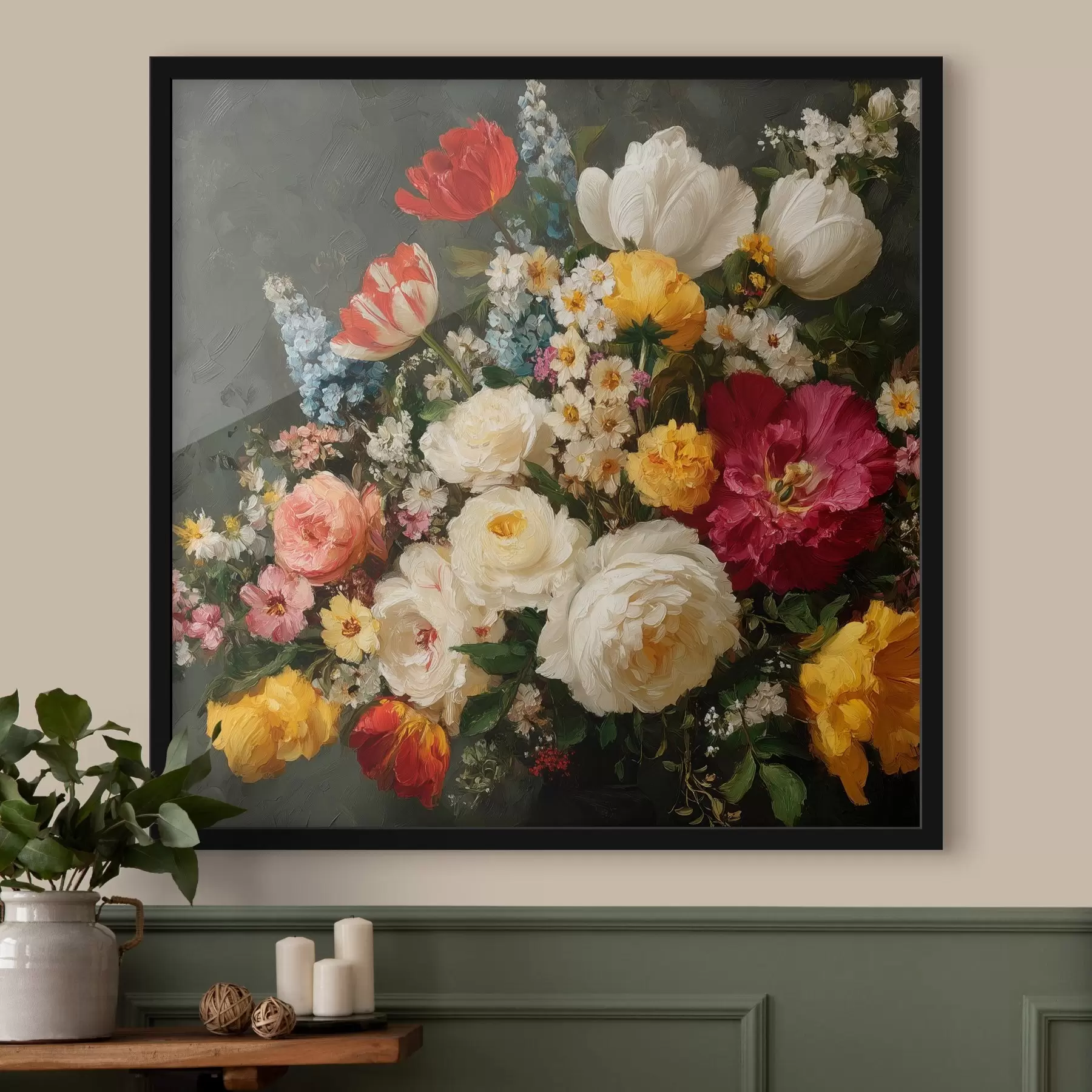 Fotobehang Boeket van diverse bloemen met rijke tinten f44334