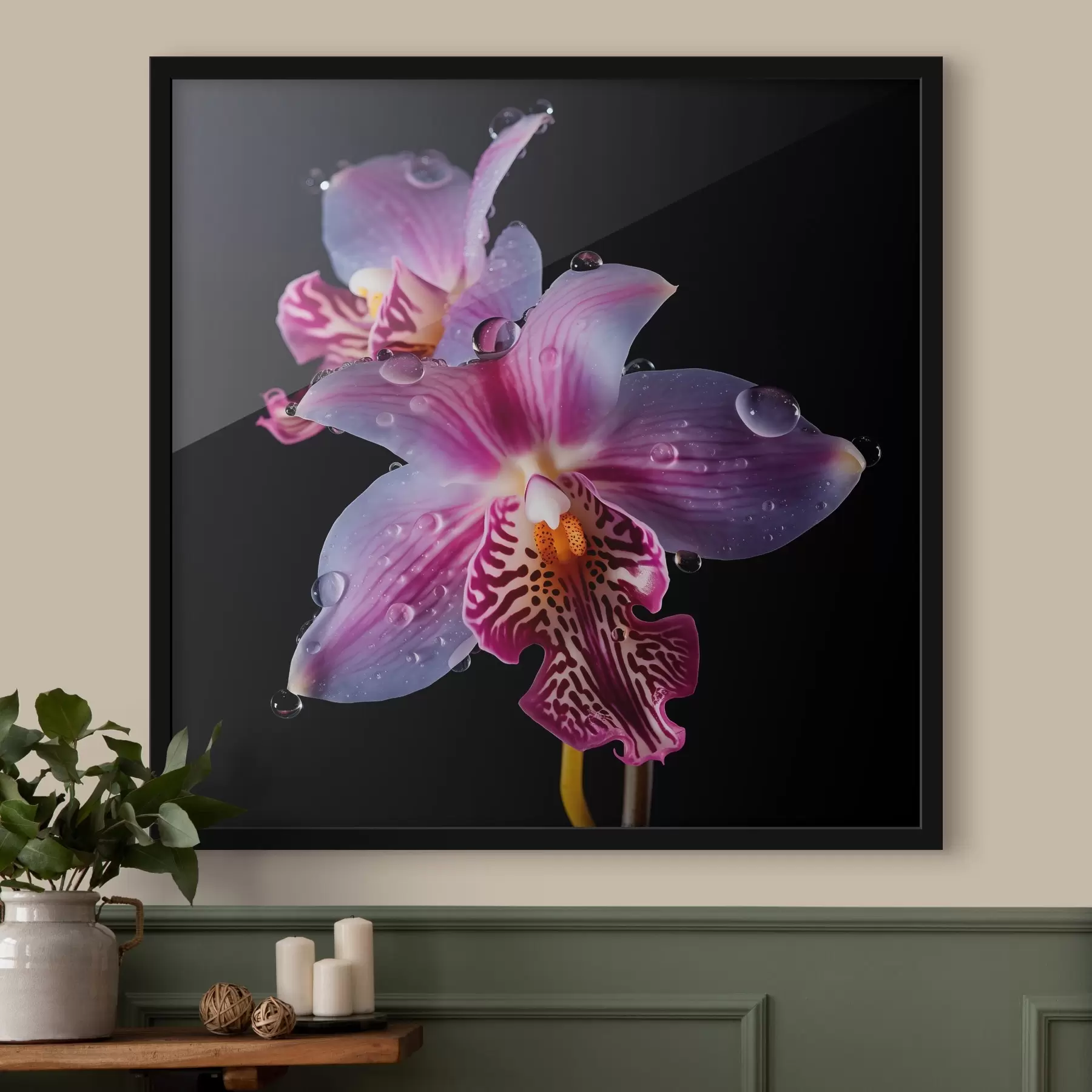  Schilderijen Waterdruppels op orchideeënblaadjes f44356