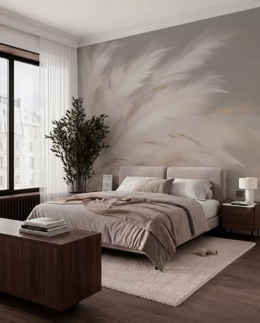 Fotobehang Zachte pluizige grassen in beige en grijs w03992