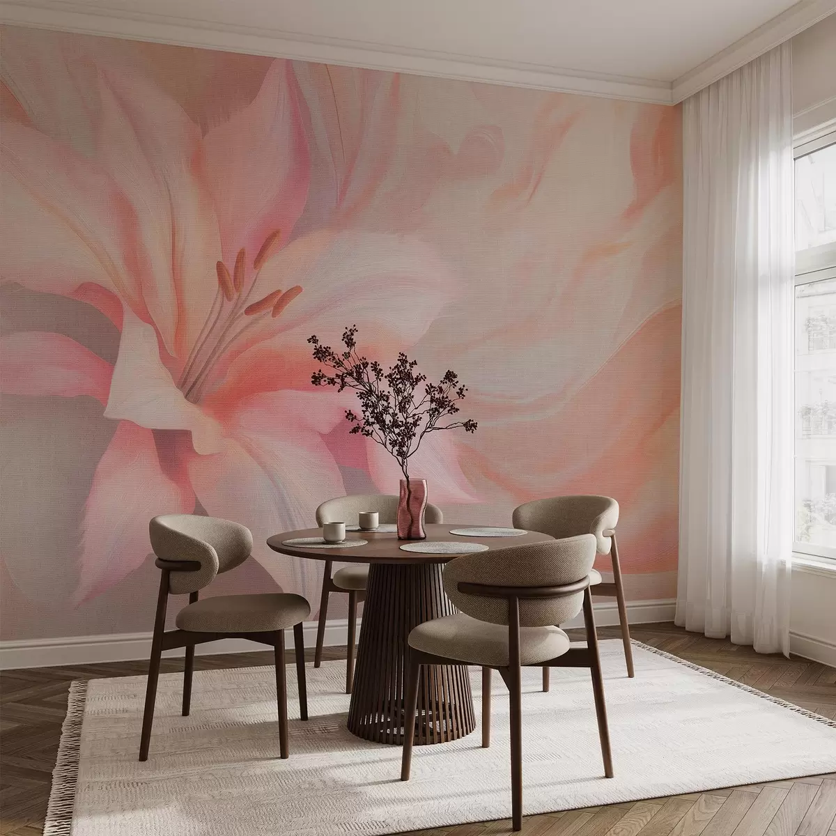 Fotobehang Lelie bloem vloeistof abstractie, bloemig, kleurrijke tekening w04006