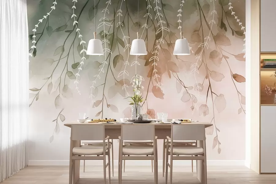 Fotobehang Takken met bladeren in aquarelstijl, natuurlijke herfstkleuren w04007v1