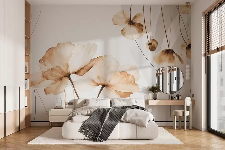Fotobehang aquarelachtige bloemen in bruintinten w04026