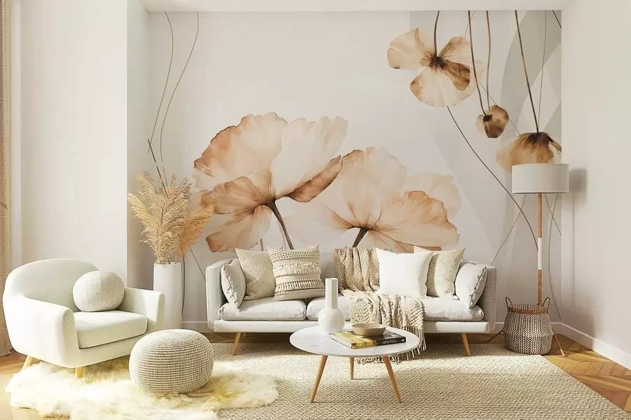 Fotobehang aquarelachtige bloemen in bruintinten w04026