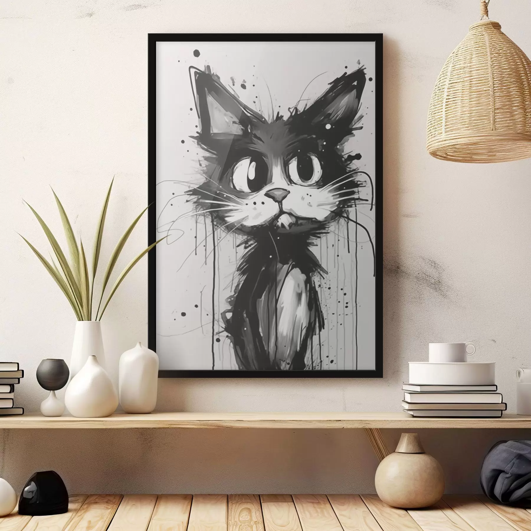 Schilderijen Kat in schetsstijl met verfspatten f44483