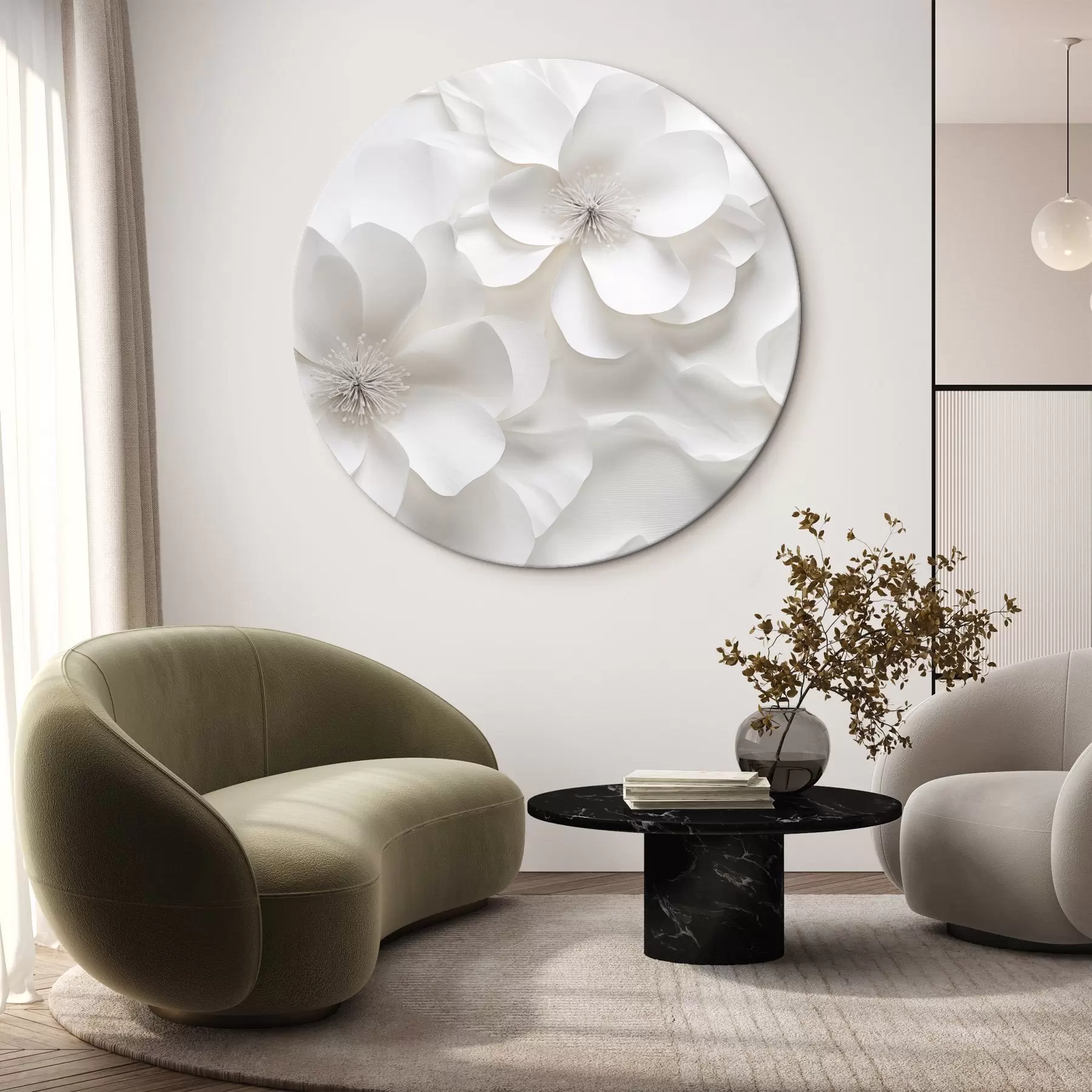 Schilderijen Witte decoratieve bloemen met fijne bloemblaadjes en ingewikkelde meeldraden r44406