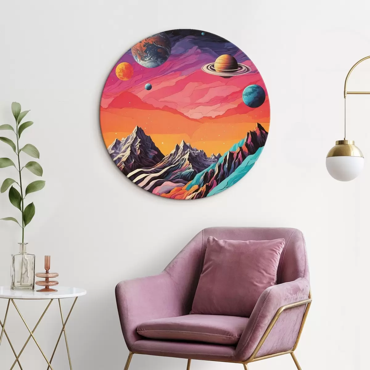 Ronde schilderijen Parade van planeten en bergen r44443
