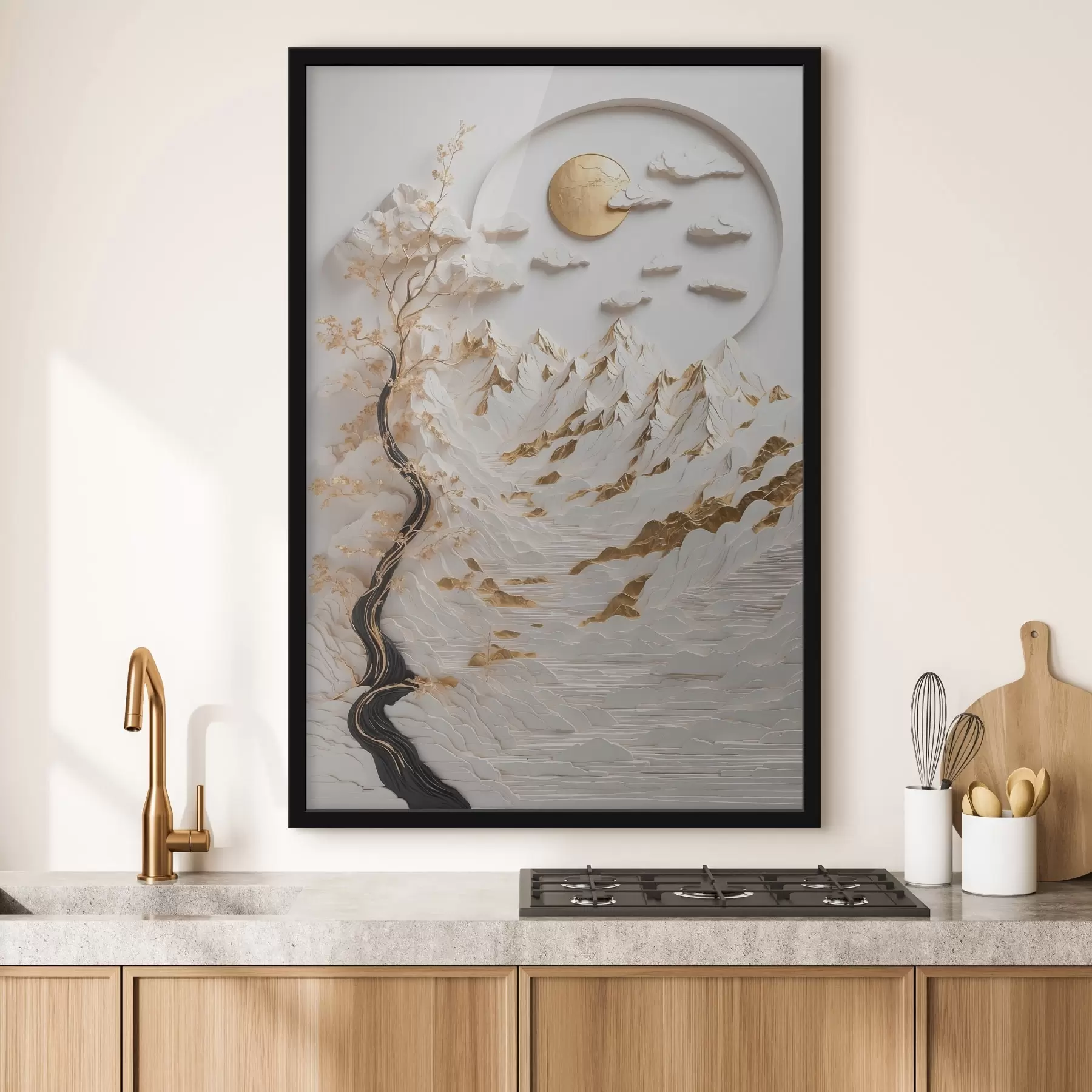 Fotobehang Abstracte bergen en zon f44428