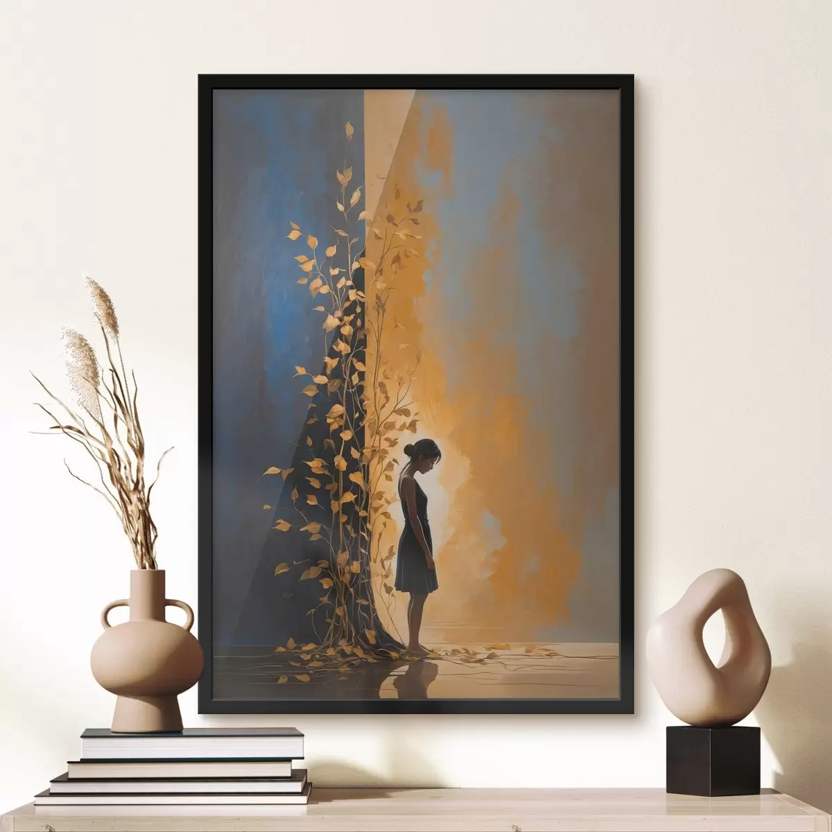 Poster Meisje op abstracte achtergrond f44430