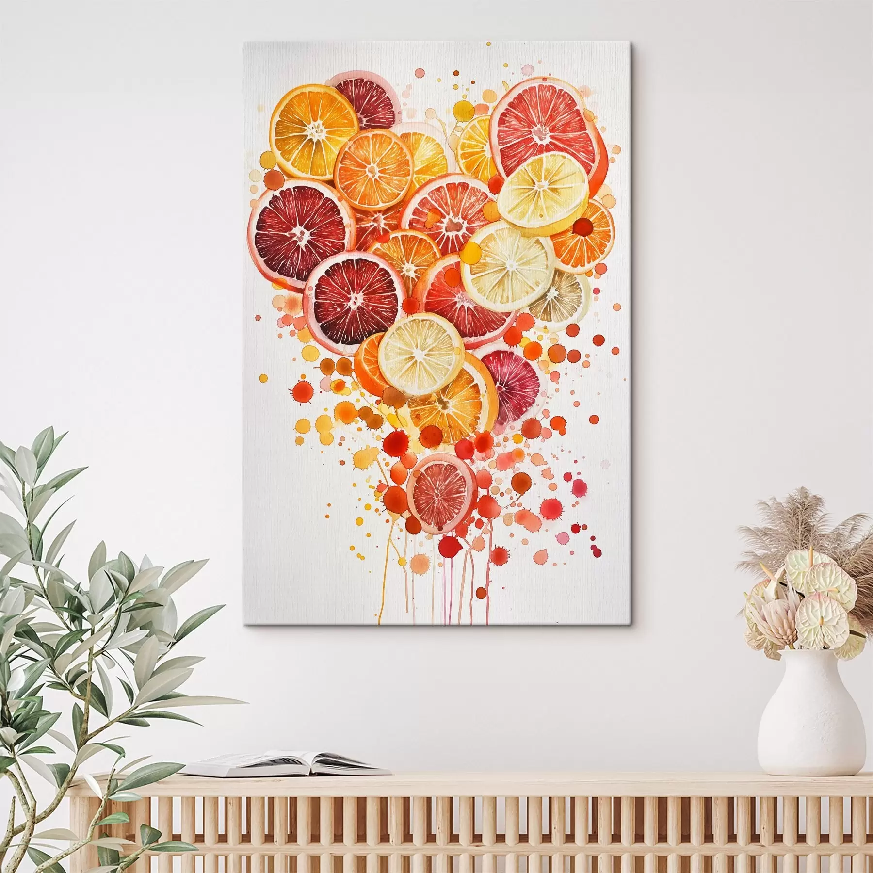 Fotobehang Speelse compositie van plakjes citroen, sinaasappel, grapefruit en limoen in de vorm van een hart s44545