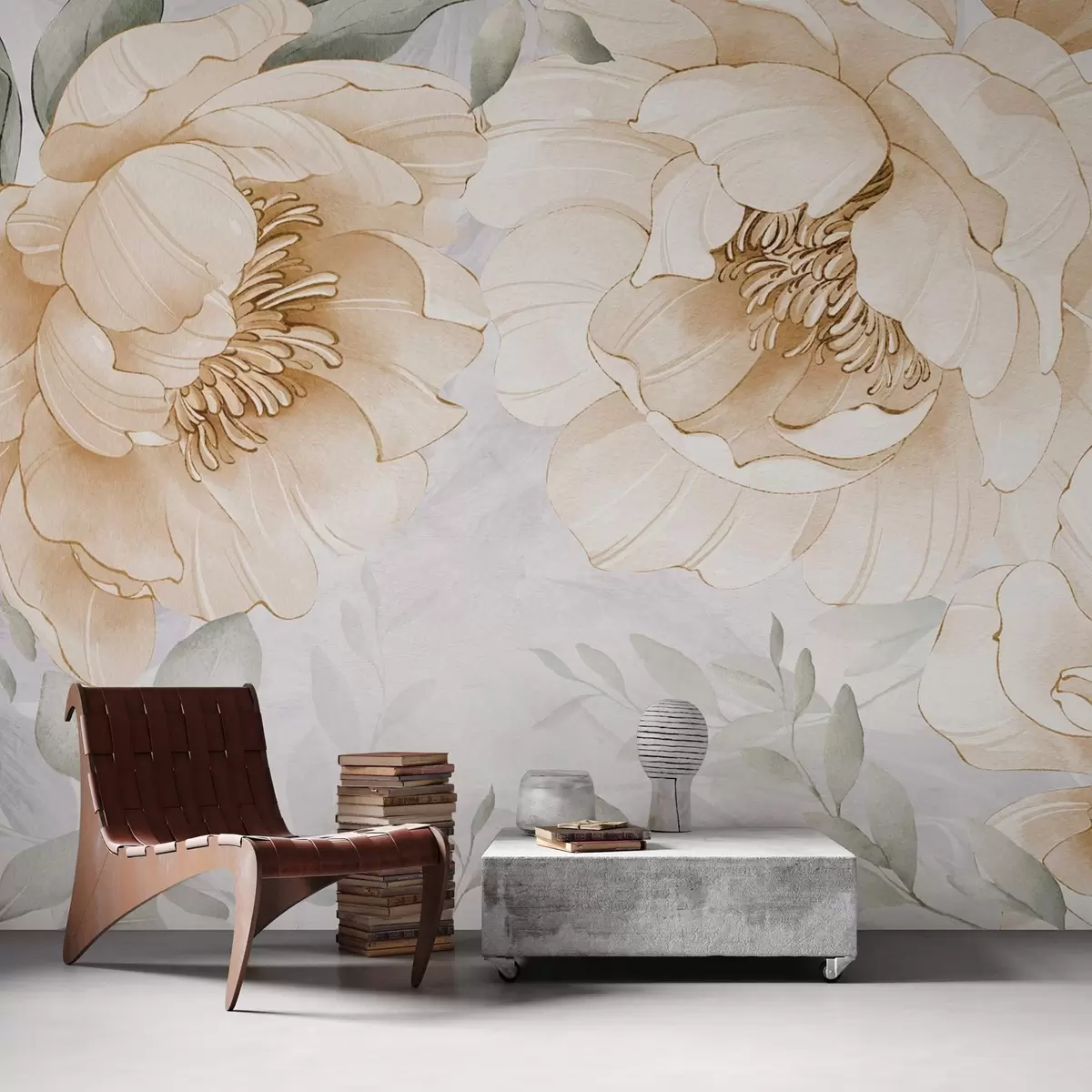 Fotobehang Gele pioenrozen imitatie aquarel w03932v1