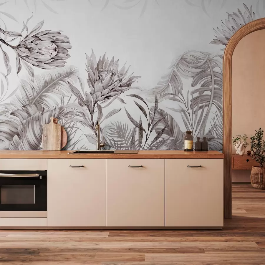 Fotobehang Protea tussen tropische bladeren w03952v1
