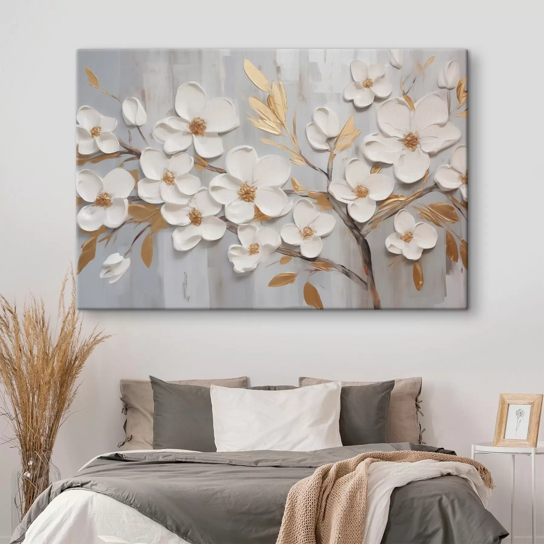 Fotobehang Witte bloemen imitatieschilderij s44586